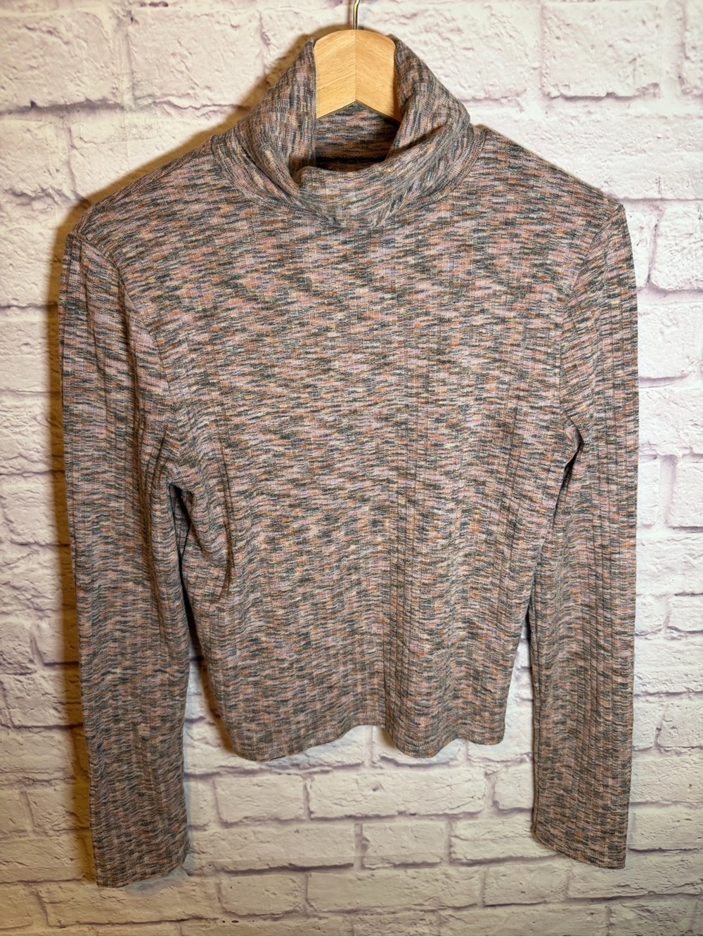 Madewell Top Turtleneck Ribbed Knit Cropped Mauve Space Dye Long Sleeve Large